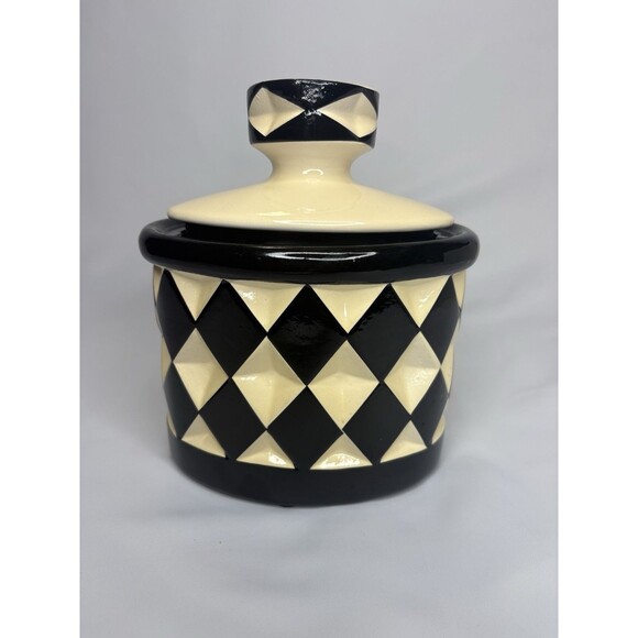 Harlequin Black & White Check Decorative Ceramic Jar No Food Use - Picture 1 of 6